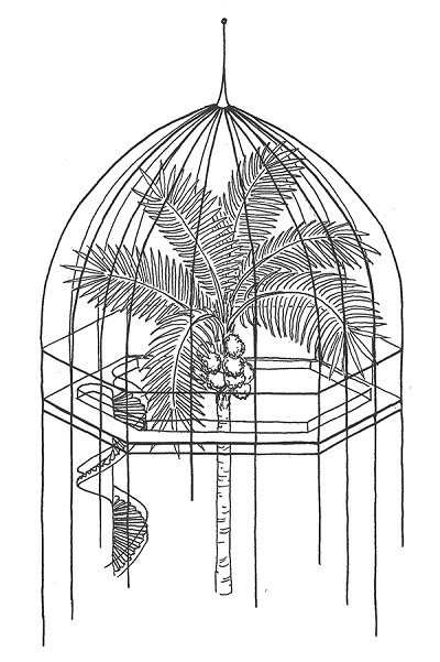 illustration "green house and a palm tree", Diane Stierli, 2020